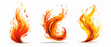 Flames Of Fire, Collection Of Icons, Set Of Illustration On White Background. Generative Ai.