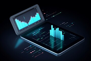 Wall Mural - Business Analysis. Online marketing. financial report chart. data analysis. data statistics. tablet with data chart. chart pattern. 3D illustrations. Generative AI