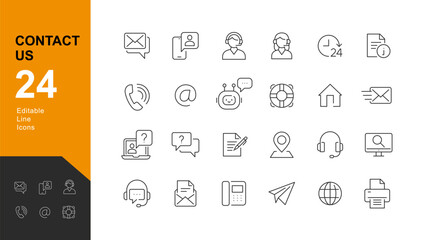 Wall Mural - contact us line editable icons set. vector illustration in modern thin line style of communication i