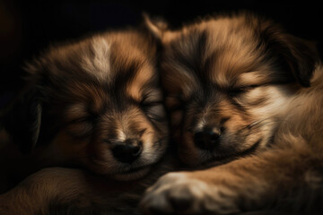 Two cute sleeping pappies. Generative AI photorealistic illustration