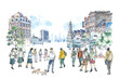 © weeramix - watercolor sketch of people in the city 1