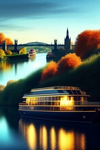 Beautiful Post Card With River Cruise On The Thames, 8k, Modern, Concept Design