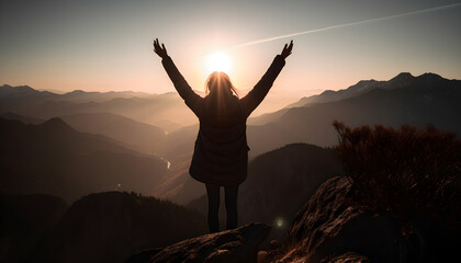 Celebrating success on a mountain top, mountain peak