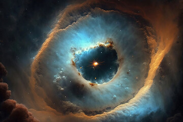 Wall Mural - glowing nebula with stars. fantasy galaxy generative ai background