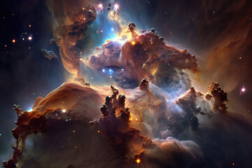 Wall Mural - glowing nebula with stars. fantasy galaxy generative ai background