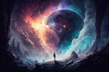 Wall Mural - planets in space. fantasy galaxy generative ai background