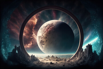 Wall Mural - planets in space. fantasy galaxy generative ai background