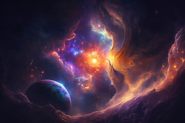Wall Mural - colorful nebula with stars. fantasy galaxy generative ai background