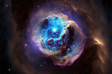 Wall Mural - glowing blue nebula with stars. fantasy galaxy generative ai background