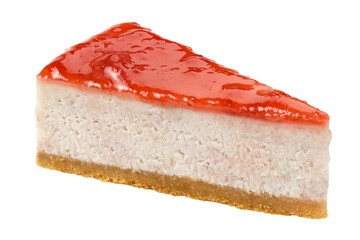 Wall Mural - Piece of Strawberry cheesecake isolated on white background, full depth of field