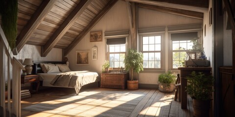 Wall Mural - Farmhouse interior design room with beautiful lightning generative ai