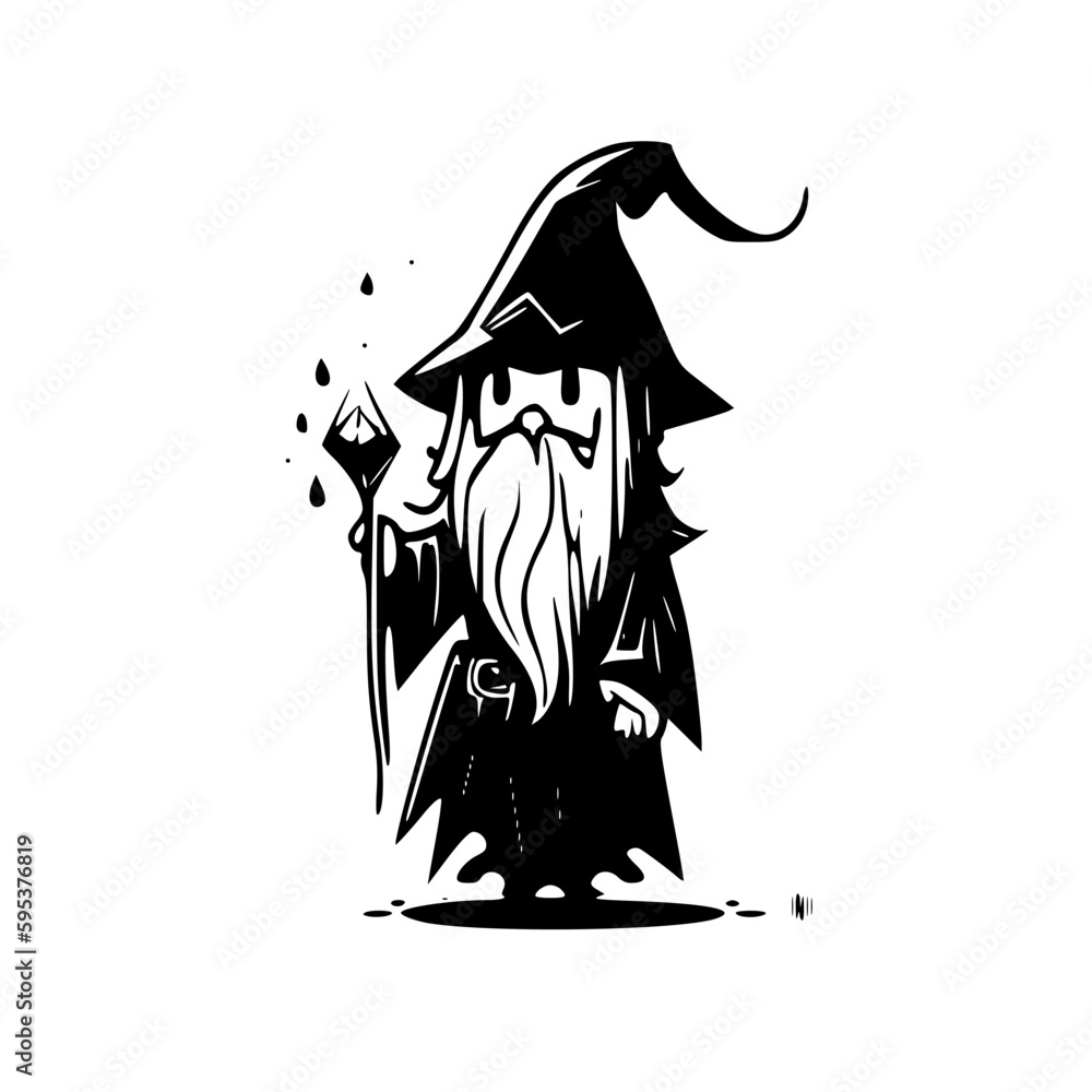 Wizard | Black and White Vector illustration Stock Vector | Adobe Stock