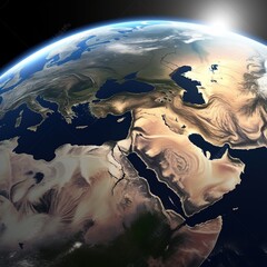 planet earth globe view from space with realistic earth surface and world map as seen from outer spa