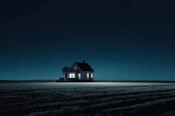 Canvas Print - rural house surrounded by fields under a starry night sky. Generative AI