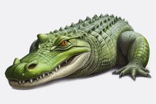Fierce Green Alligator Head With Sharp Teeth And Yellow Eyes. Generative AI