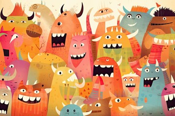 Wall Mural - horde of menacing monsters with open mouths. Generative AI