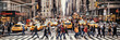 © Viks_jin - Blurred Busy street scene with crowds of people walking across an intersection in New York City. Blurred image, wide panoramic view of the road with people