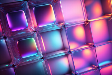 Canvas Print - abstract background with neon holographic square elements. neural network ai generated art