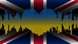 Eurovision 2023. Sound wave. Heart shape. Music equalizer. Abstract flag of UK and Ukraine