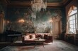 Modern chic opulent room ambiance featuring ornate wallpaper. Generative AI