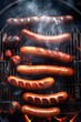 Sizzling Sausages on Grill. Generative ai