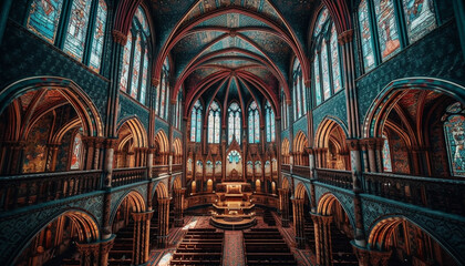 Sticker - Majestic Gothic chapel with stained glass windows generated by AI