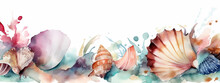 Watercolor Border With Colorful Abstract Seashells - Generative AI 