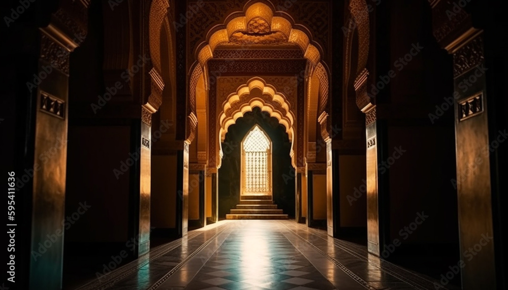 Majestic minaret illuminated at night with elegance generated by AI