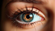 Leinwandbild Motiv Close up detail beautiful female eye macro, fashion naturel makeup. Generative AI