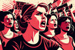© alexkoral - crowd of protesters protesting women at demonstration for women's rights and equality. Generative AI illustration