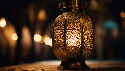 Poster - Antique lantern glows in rustic Arabic style generated by AI