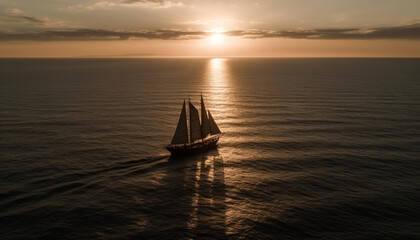 Sticker - Sailing ship on tranquil sunset water horizon generated by AI