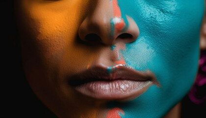 Poster - Beautiful young woman lips painted multi colored generative AI