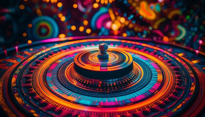 Poster - Spinning roulette wheel brings vibrant nightlife fun generative AI