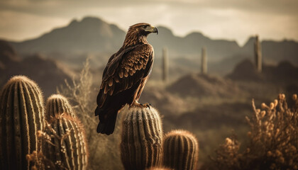 Sticker - Majestic hawk perching on branch at dusk generative AI