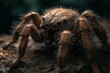 A highly detailed close-up image of a fuzzy tarantula generated by AI. Generative AI