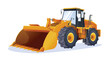 Wheel loader vector illustration. Heavy machinery construction vehicle isolated on white background