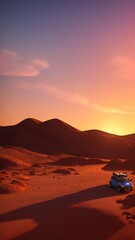 Wall Mural - A Wonderful Sunset In The Desert With A Car Driving Through The Sand AI Generative