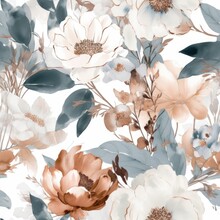 The Floral Seamless Pattern Illustration Traditional Watercolor And Rose Gold Details. Generative AI