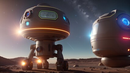 Wall Mural - A Wonderful Scene Of Two Robots In A Desert With A Star In The Background AI Generative