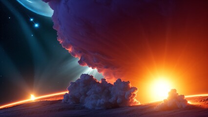 Wall Mural - An Intriguing Image Of A Planet With A Huge Cloud Of Smoke AI Generative