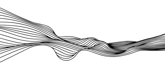 Wall Mural - Vector abstract line art wavy smooth flowing dynamic black gradient isolated on transparent background in concept luxury, wave, ocean.