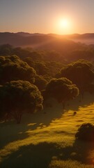 Wall Mural - An Excellent View Of A Field With Trees And A Sunset AI Generative
