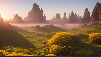 Wall Mural - A Detailed View Of A Mountain Range With A Valley In The Foreground AI Generative