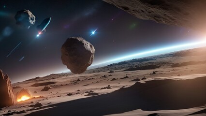 Wall Mural - An Interesting View Of A Planet With A Rock And A Small Object AI Generative