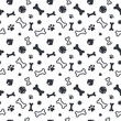 © Phruetthiphong - Seamless pattern cat, dog, paw footprint, and pet toy design background for wallpaper, wrapping, paper, and fabric. Vector illustration on isolated white background.