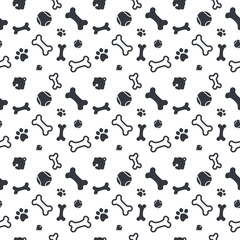 seamless pattern cat, dog, paw footprint, and pet toy design background for wallpaper, wrapping, pap