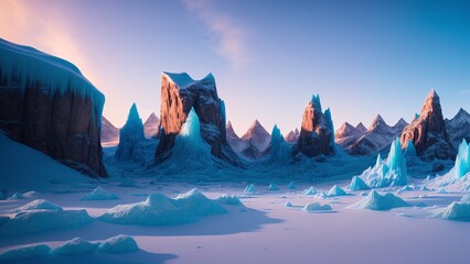 Wall Mural - A Stunning View Of A Frozen Mountain Range With Icebergs And Snow AI Generative