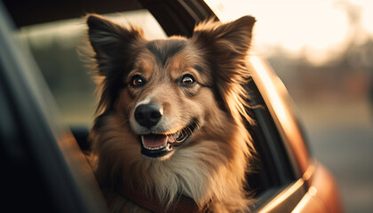 Sticker - Cute purebred Shetland Sheepdog sitting in car generated by AI