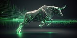 Fototapeta Sport - concept of green bull bullish in stock market exchange,  Arrow oblique up to the top right, 3d rendering by ai generative